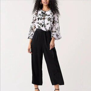 Diane Von Furstenberg Delphi Silk Floral Print Blouse Crop Wide Leg Jumpsuit XXS